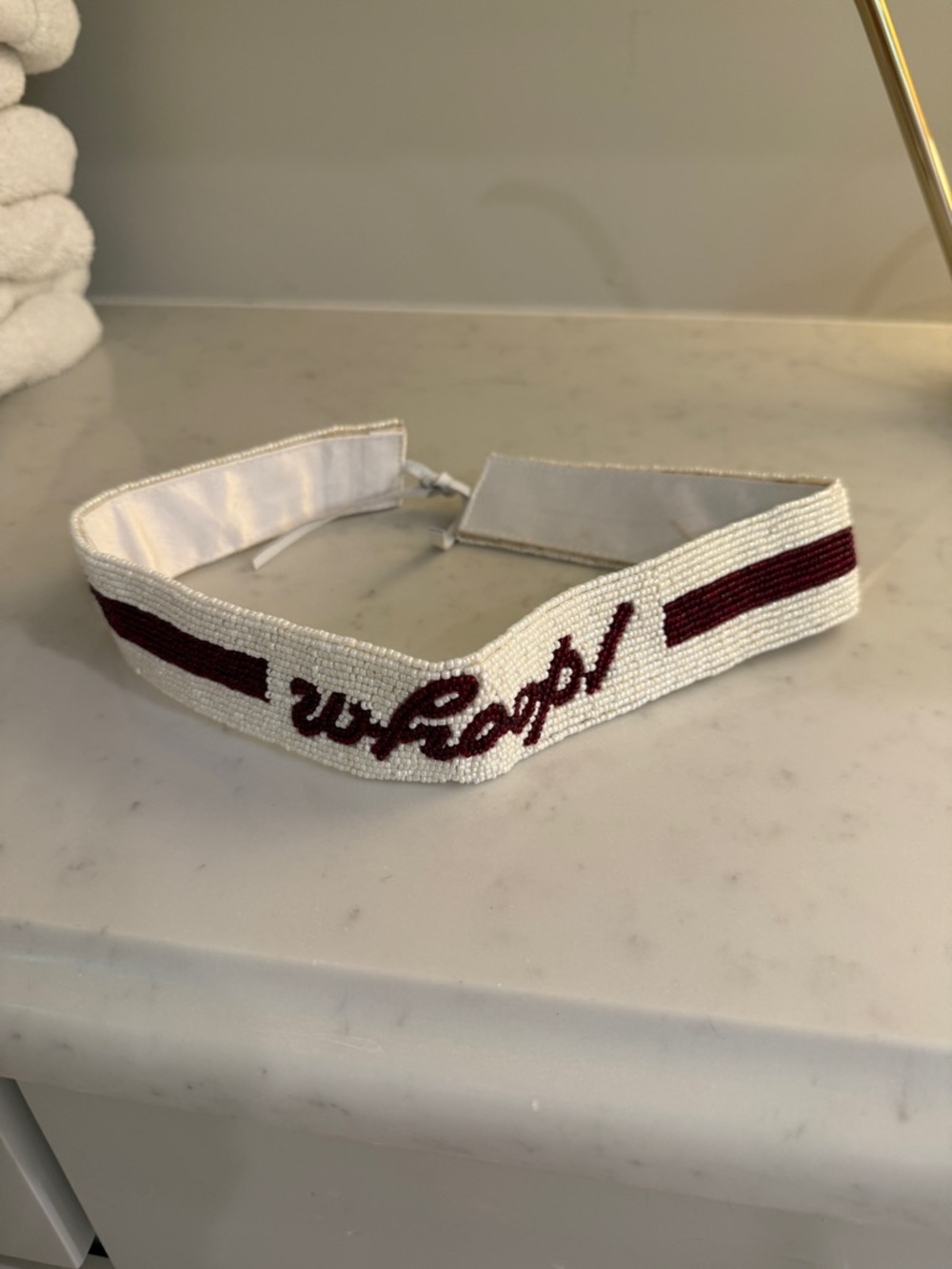 Texas A&M Beaded 'whoop' White and Maroon Hat Band